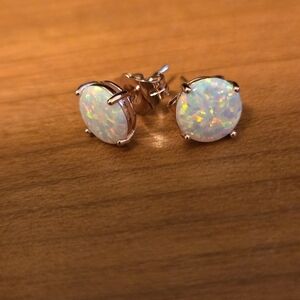 Opal Round Stud Earrings with Rose Gold Setting